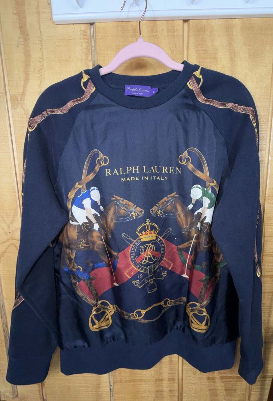 RARE Ralph Lauren Purple Label Made in Italy Equestrian Silk Sweatshirt Medium - Picture 2 of 6